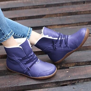 Mujer Botas Sandalias con cordones Botas de nieve Botines Botines Con Cordón  Tacón Plano Dedo redondo Diario Cuero PU Cordones Invierno Color sólido  Marrón Claro Verde Negro 8914391 2022 – $25.95