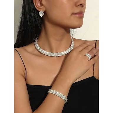 Halloween Silver 4-piece Watch-Bracelet-Necklace-Earrings Jewelry Set