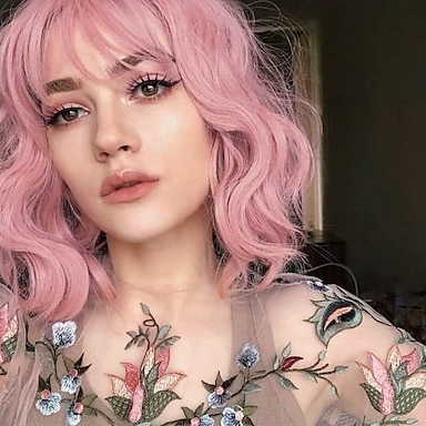 pink curly bob wig