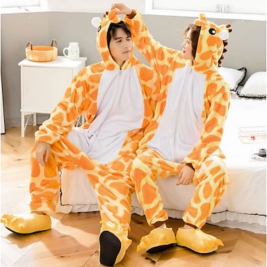Warm Onesie Pajamas Adult Unisex One Piece Pajamas Casual Tracksuit Cosplay Animal Pajamas Giraffe 