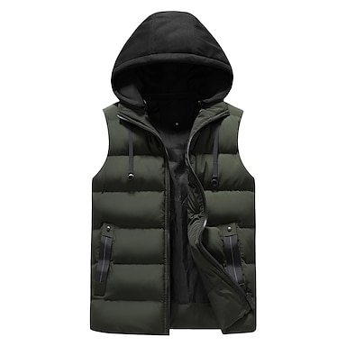 Mens Hooded Gilet Padded Thick Quilted Body Warmer Zipper Winter ...