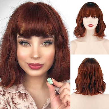 short auburn wig with bangs