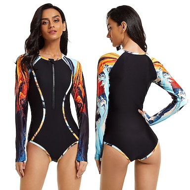 Women Rash guard One Piece Long Sleeve UV Protection Surfing Swimsuit Swimwear