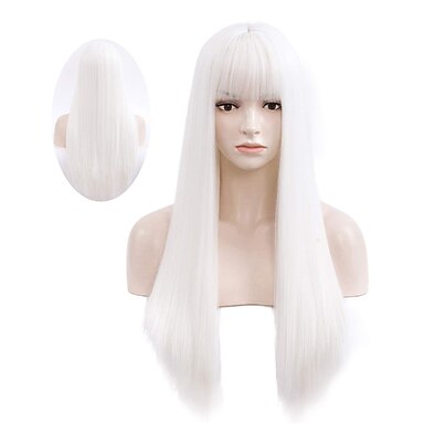 14 Inch, Grey Gemilla Short Wavy Wigs With Air Bangs Shoulder Length Synthetic Cosplay Costume Wig 