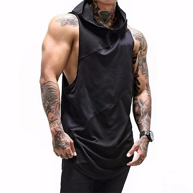 Men's Tank Top Vest Undershirt Solid Color Hooded Army Green Red Gray ...