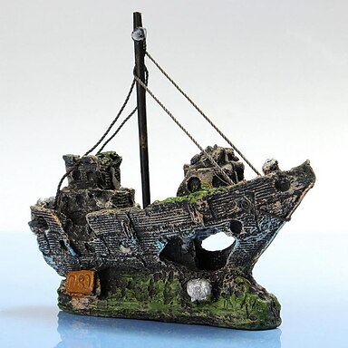 Wreck Sailing Boat and Resin Castle 2Pcs Aquarium Fish Tank Landscape Ornament 