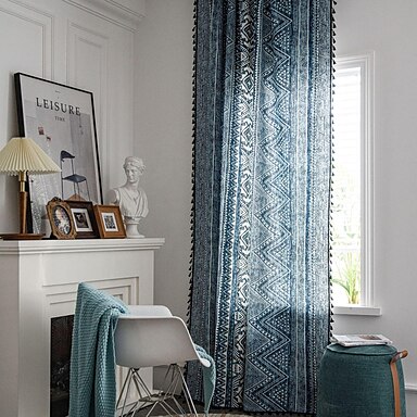 Boho Print Blackout Tassel Curtains For Living Room Bedroom Window Drapes Decor 