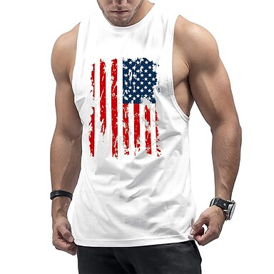 Men American Flag Patriotic Tank Tops Sleeveless T-Shirts Casual ...