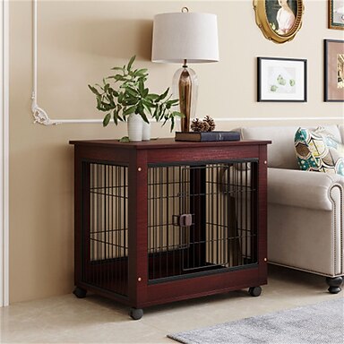 Home Improvements White Dog Pen Indoor Crate Cage End Table Wooden Kennel Side Nightstand Pet Wood 