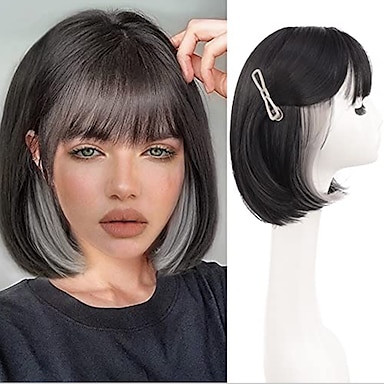 grey bob wigs with bangs