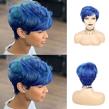 blue pixie cut wig