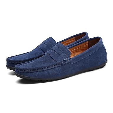 Mens Casual Comfort Faux Suede Penny Moccasin Driving Loafers Shoes Navy Blue 