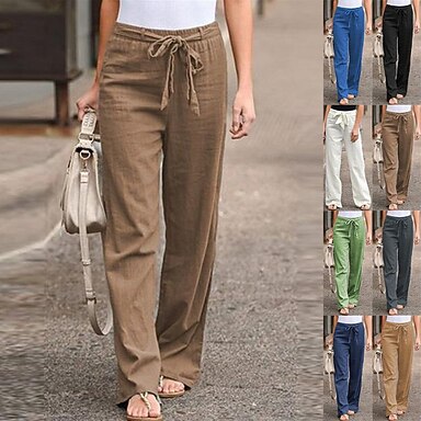 Women's Cotton Linen Drawstring Pants 