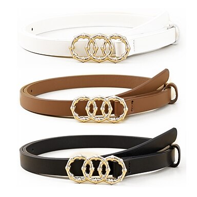 3 PCS Women's PU Buckle Belt Skinny 