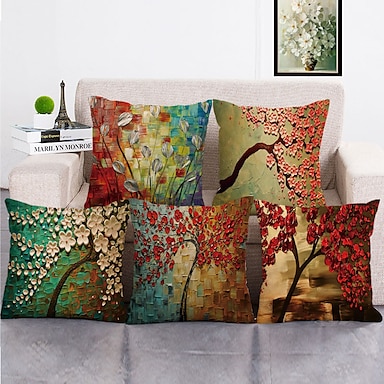 Cotton Linen Chinese Style Plant Pillow Case Protector Cushion Cover Sofa Throw