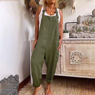 Coolred-Women Overall Comfort Baggy Style Pure Color Jumpsuit Romper