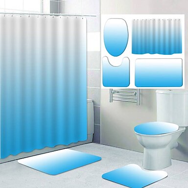 Gradient Cloud Fabric Shower Curtain Liner Set 180CM Bathroom Accessories MAt 