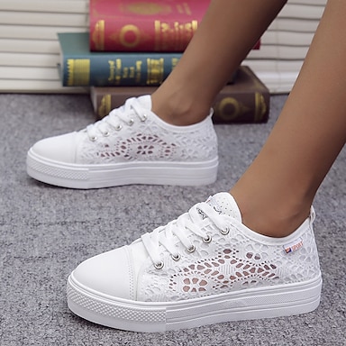 Womens Canvas Platform flat Lace Up Casual Spring Tennis Shoes strip Sneakers 
