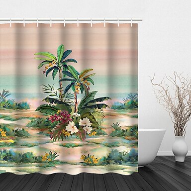 Art Green Plant Shower Curtain Bathroom Waterproof Curtain with Hooks Room Decor 