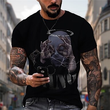 Men's Fashion 3D Printed T-shirt Big Hand Funny Short Sleeve Crew Neck Tee Top N