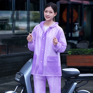 Raincoat set 2pcs Hooded Raincoat Rain Pants Suit Outdoor Riding Windproof Poncho Transparent PVC Women Split Dot Set 