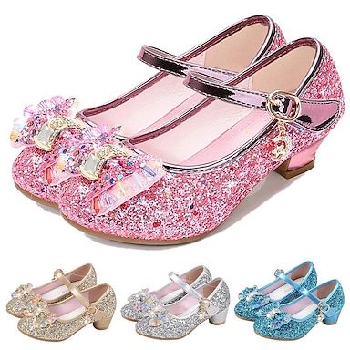for 1-6 Years Old Kids Girls Princess Shoes Bow Bling Sequins Party Wedding Shoes Toddler Infant Non-Slip Mary Janes Soft Sole Shallow Light Single Shoes Sandals 