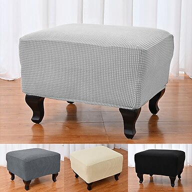 Jubang Footstool Cover Jacquard Ottoman Seat Slipcover Stretch Sofa Foot Stool Cover Removable Protector for Rectangle Stool Pouf Beige Large 