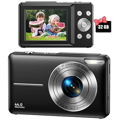 Digitalkamera Kinder Studenten Vlogging Kamera Kompaktkamera HD 2.7K 48MP mit 32G SD Karte 16X Digitalzoom tragbare Mini-Kamera für Fotografie-Anfänger 