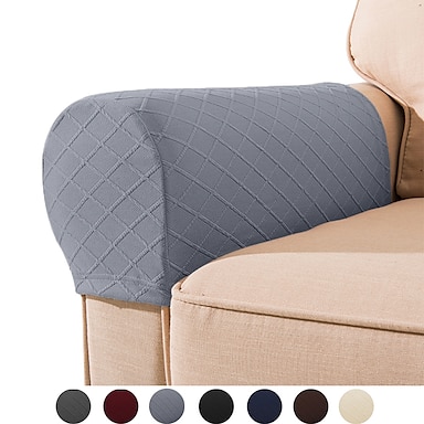 Fenteer 2 Pieces Stretch Jacquard Sofa Armrest Cover Spandex Armchair Slipcovers Arm Furniture Protector Deep Coffee 