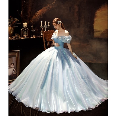 Blue Princess Cinderella Off Shoulder A Line Long Evening Prom Dresses Retro Vintage Rococo Ball Gown Prom Dress Women s Wedding Costume Ball Gown Halloween Carnival Masquerade Wedding Party Dress 202...