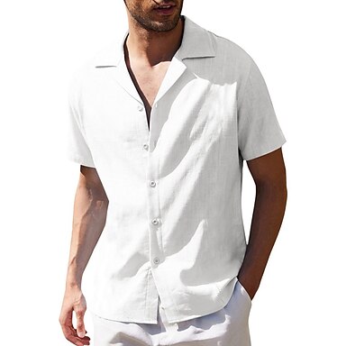 Men's Shirt Cotton Linen Solid Color Turndown Street Casual Daily ...