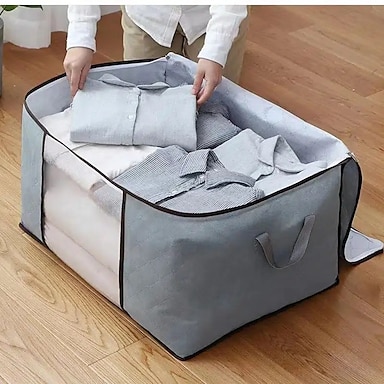 Grande Borsa Portaoggetti Sotto Il Letto 75L, In Tessuto Oxford Con Cerniera, Pieghevole, Con Manici Rinforzati E Finestra Portaetichetta, Grigio