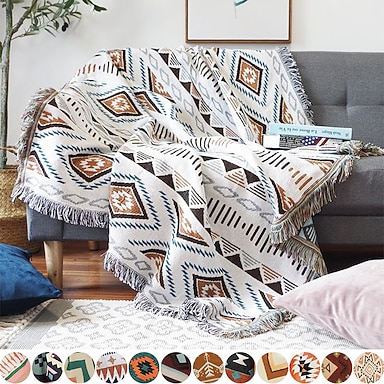 Bankhoezen 2-zits kleurrijke boheemse stijl bankhoes hoes zachte stretch stijlvol voor lederen banken honden huisdieren katten meubels met antislip riemen (57-73 inch Bankhoezen 2-zits kleurrijke boheemse stijl bankhoes hoes zachte stretch stijlvol voor lederen banken honden huisdieren katten meubels met antislip riemen (57-73 inch