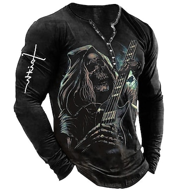 Men's Henley Shirt Tee Graphic Skull Skeleton Henley Clothing Apparel ...