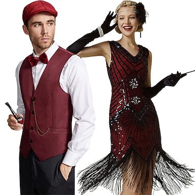 Retro Vintage Roaring 20s 1920s Flapper Dress Outfits Waistcoat The Great Gatsby Gentleman Men s Women s Sequins Tassel Fringe New Year Masquerade Party Prom Adults Costume Homecoming Dresses 2024 52....