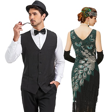 Retro Vintage Roaring 20s 1920s Flapper Dress Outfits Waistcoat Couples Costumes The Great Gatsby Gentleman Men s Women s Sequins Tassel Fringe New Year Party Prom Costume 2024 42.99