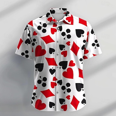 Voor heren Geometrisch patroon Poker Overhemd Overhemd met knopen Korte mouw Modieus Ontwerper Casual Dagelijks Feestdagen Strand Lente zomer Strijkijzer Afdrukken Button-omlaag Blauw-Groen Rood