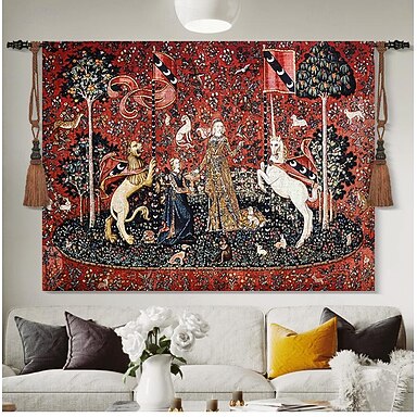 Phoenix Tapestry The Lady & The Unicorn Medieval Wall Hanging - Jacquard Woven, 41x55 Inches
