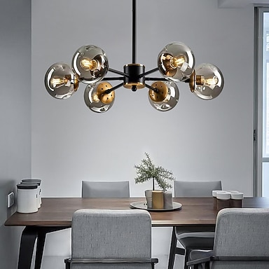 Mid-Century Modern 3-Light Chandelier – Frosted Glass Spheres With Wood-Grain Alloy Petals, 23.62" Diameter, For Dining Room, Bedroom & Living Room