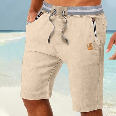 Voor heren Korte broek Linnen korte broek Zomer korte broeken Strandshorts Zak Trekkoord Elastische taille Kleurenblok Comfort Ademend Volledige lengte Casual Dagelijks Feestdagen Vakantie Modieus