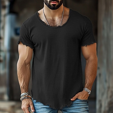 Voor heren T-shirt Linnen T-shirt Korte mouw Korte Mouw Strakke ronde hals Zomer Effen Modieus Ontwerper Basic Zacht Casual Vakantie Straat Licht Blauw Zwart Wit Top T-shirt voor mannen