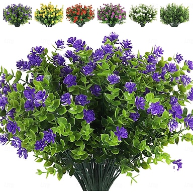 cheap 6 Bundles Artificial Flowers Outdoor Fake Flowers for Decoration UV Resistant No Fade Faux Plastic Plants Garden Porch Window Box Décor