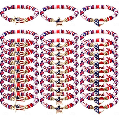 preiswerte 15/30 Stück patriotische rot-weiß-blaue Stretch-Armbänder für Damen, Retro-Boho-Armbänder aus Polymerclay zum 250. Jahrestag, Schmuck zum Unabhängigkeitstag der USA, Gastgeschenke für die