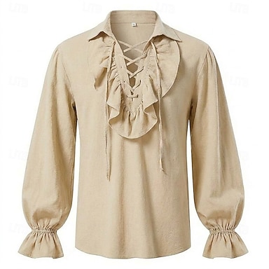 economico Medievale Rinascimento Camicia Lunghe Pirata Vichingo Costume Per uomo Vichingo Costumi da pirata Halloween Carnevale Performance LARP Fiera Rinascimentale Adulti Camicia