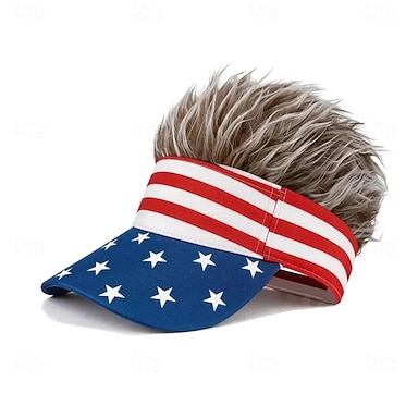 abordables Perruque-chapeau drapeau américain, casquette patriotique à visière commémorative du 250e anniversaire des États-Unis avec cheveux hérissés, chapeau rouge, blanc et bleu pour la fête nationale