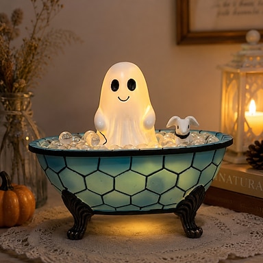 Halloween-Geist-Badewannen-Nachtlicht, LED-Kunststofffigur, leuchtender Geist &Dekorative Tischleuchte in Hundeform, gruselige Kürbisparty-Atmosphäre, ideal für Schlafzimmer, Wohnzimmer, Büro oder als