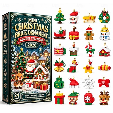 olcso karácsonyi tégladísz adventi naptár 24 napos mini, egyedi, megépíthető ünnepi minták akasztófülekkel fákhoz, girlandokhoz &amp;ünnepi dekoráció, barkács karácsonyi építőkockák ajándék gyerekeknek és