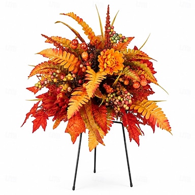 ieftine aranjament floral pentru grădină cu miză de recoltă de toamnă, decorațiuni de toamnă, flori artificiale de toamnă cu frunze de arțar și fructe de pădure &amp;ferigi, decor de grădină exterioară pentru