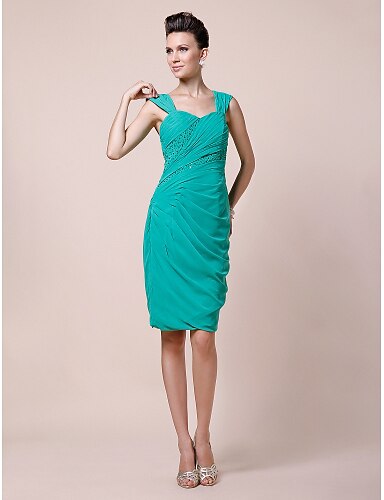 Sheath Column Mother Of The Bride Dress Straps Sweetheart Knee Length Chiffon Sleeveless With 1004