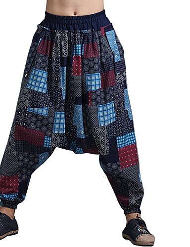 Per uomo Stoffe orientali Largo Pantaloni della tuta Stampa Lunghezza  intera Pantaloni Giornaliero Anelastico Lino Blu Rosso Taglia unica del  6440221 2022 a $30.93